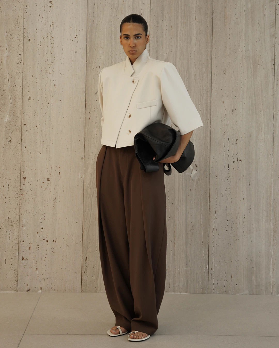 coat145 - کت کراپ کرپ کج راه آستين سه ربع